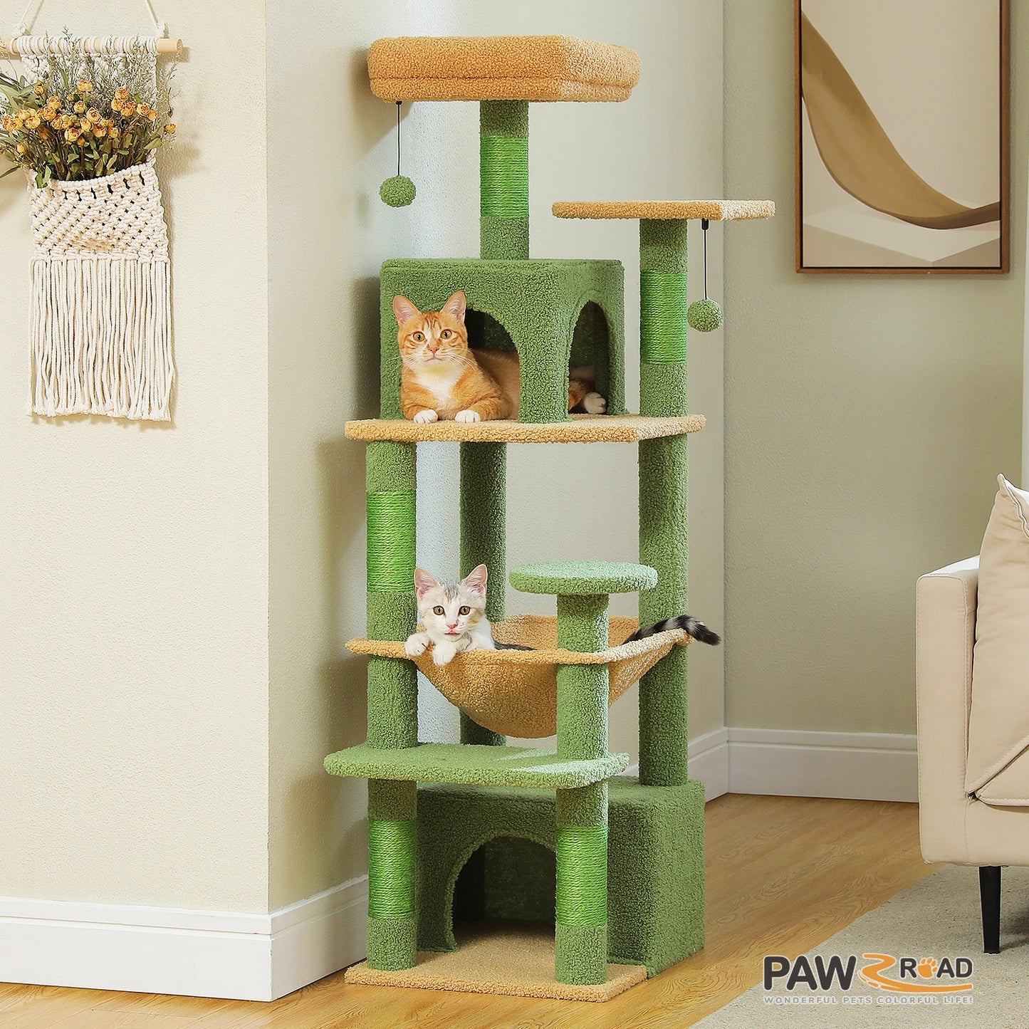 Tall 136cm Cat Tree Tower with Modern Spacious Hammocks Condos