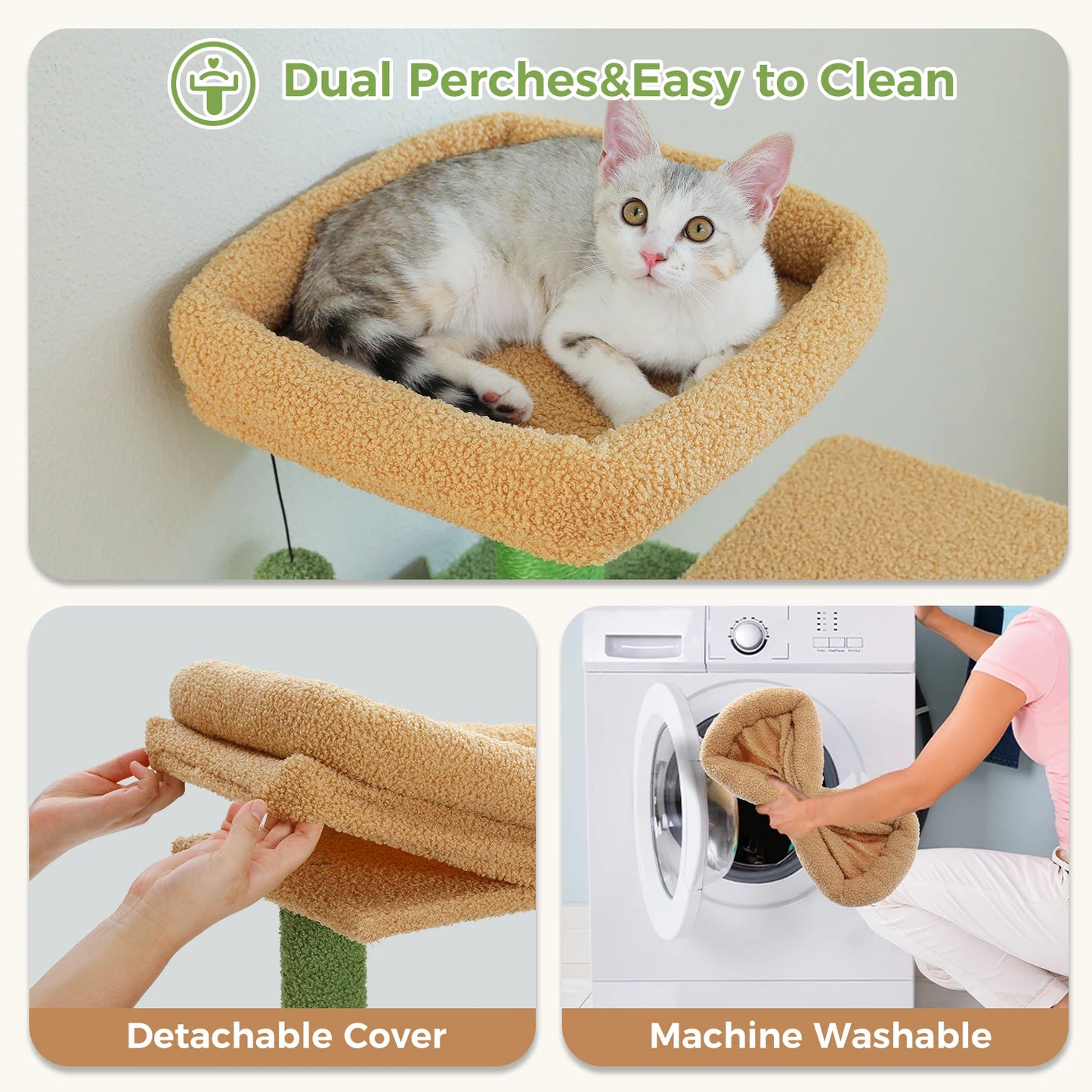 Tall 136cm Cat Tree Tower with Modern Spacious Hammocks Condos