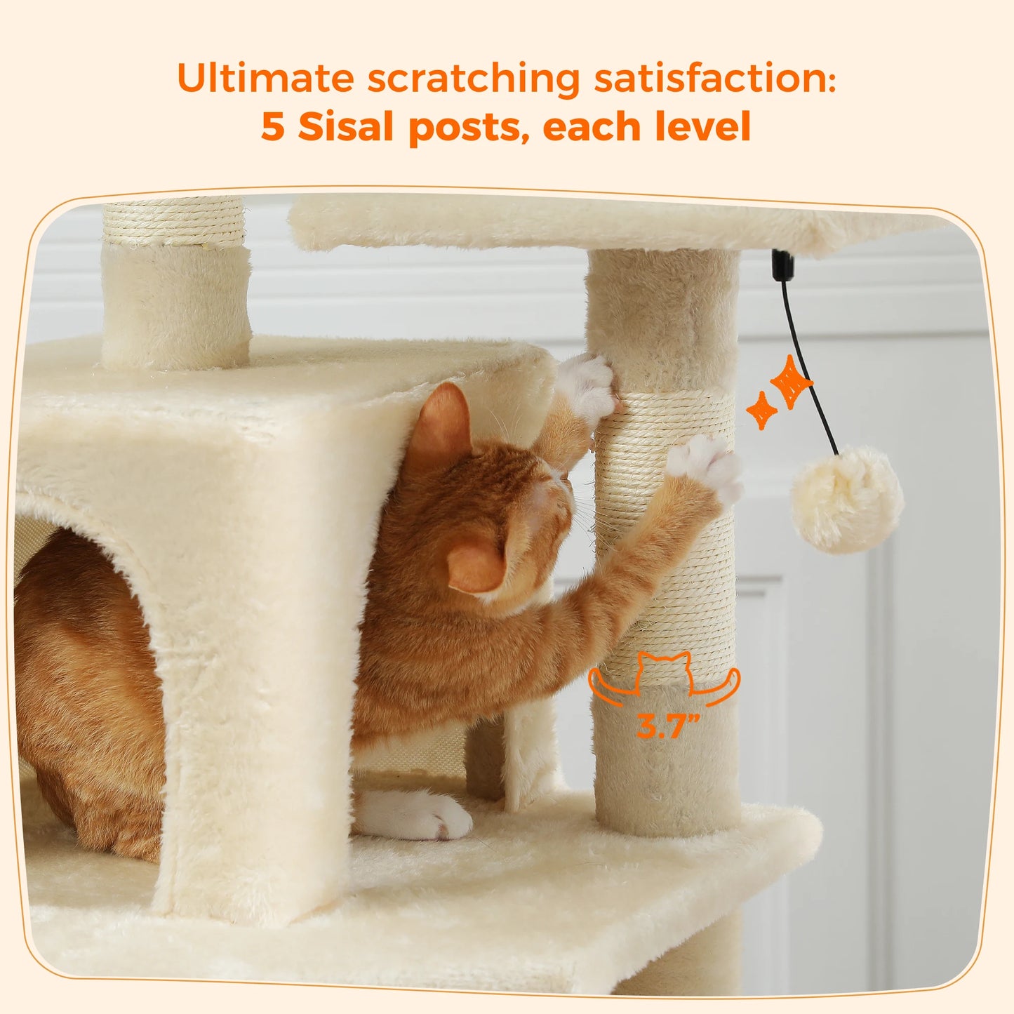 Tall 136cm Cat Tree Tower with Modern Spacious Hammocks Condos