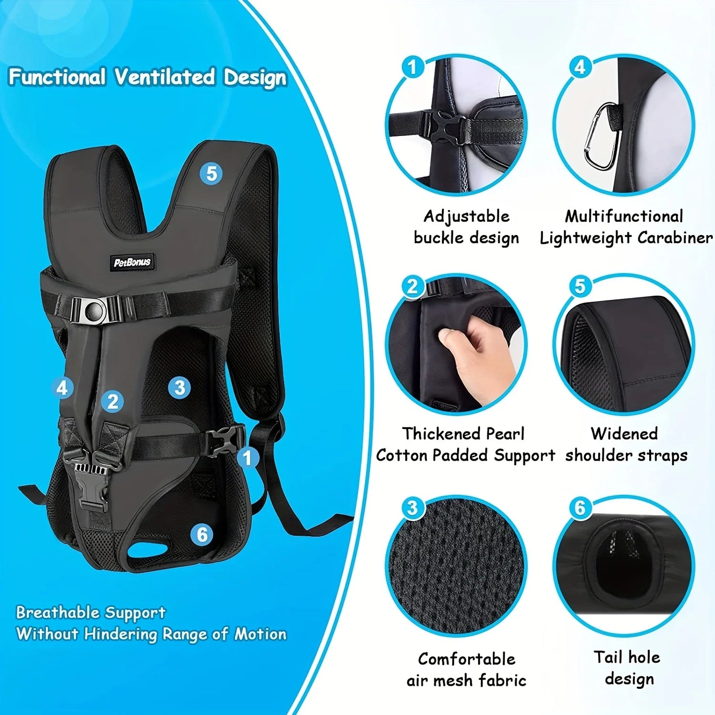 Pet Front Dog Carrier Backpacks, Adjustable Hands Free Dog Backpack