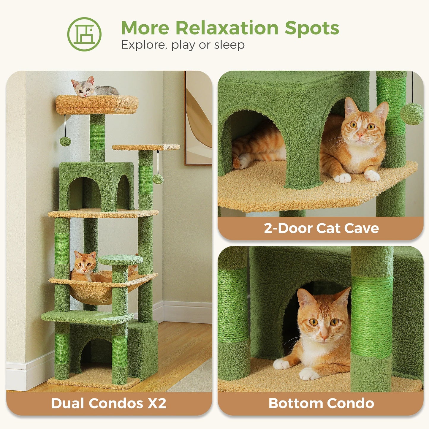 Tall 136cm Cat Tree Tower with Modern Spacious Hammocks Condos