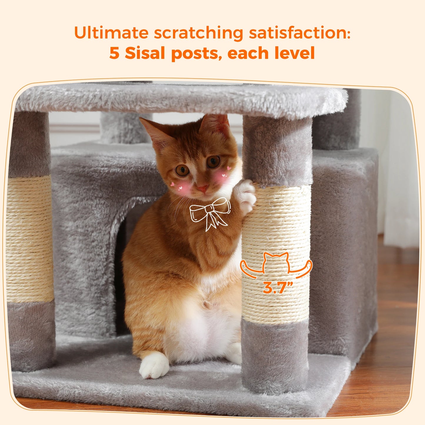 Tall 136cm Cat Tree Tower with Modern Spacious Hammocks Condos