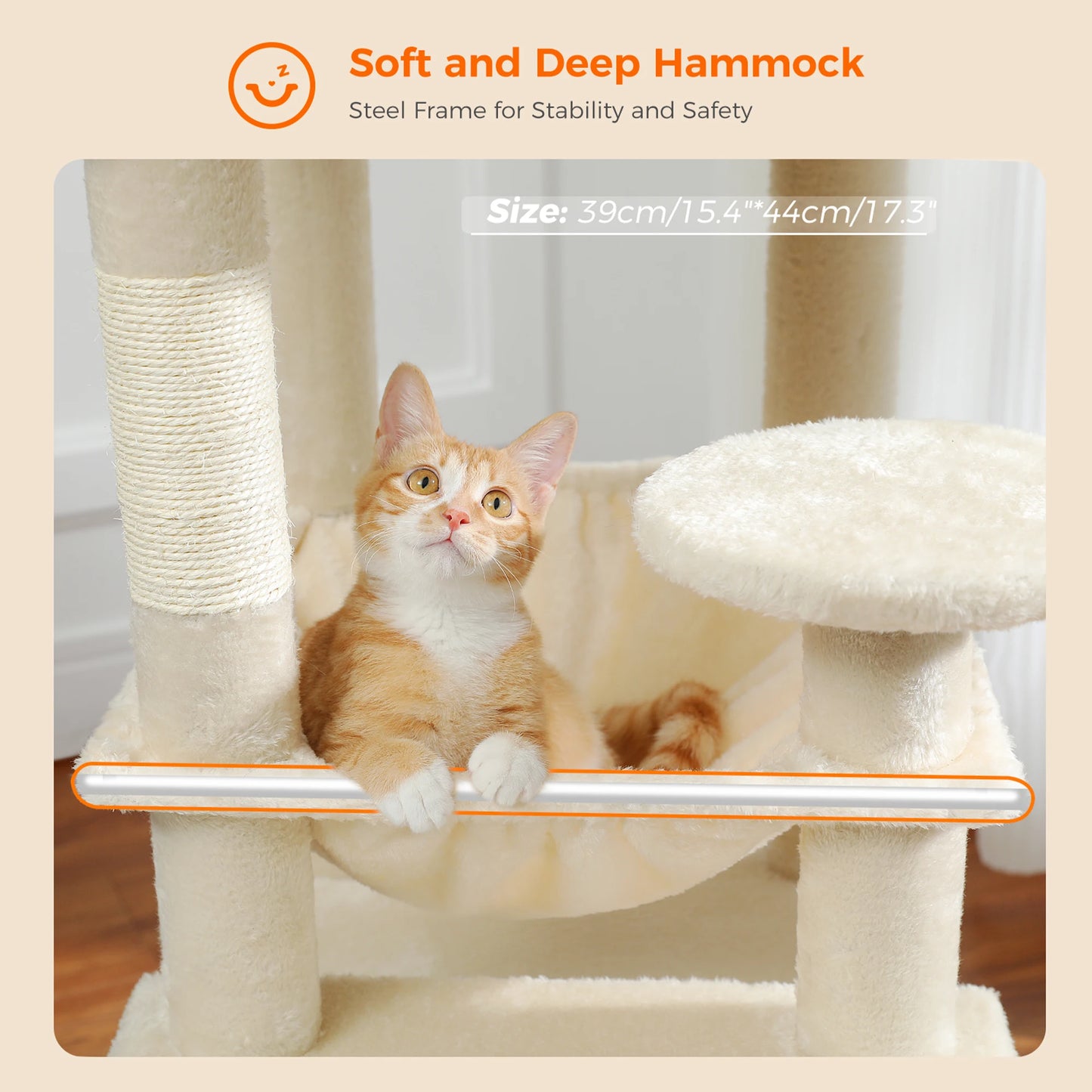 Tall 136cm Cat Tree Tower with Modern Spacious Hammocks Condos