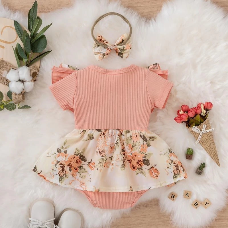 Summer Baby Girl Dress With Bowknot Striped Jumpsuit Cotton Dress