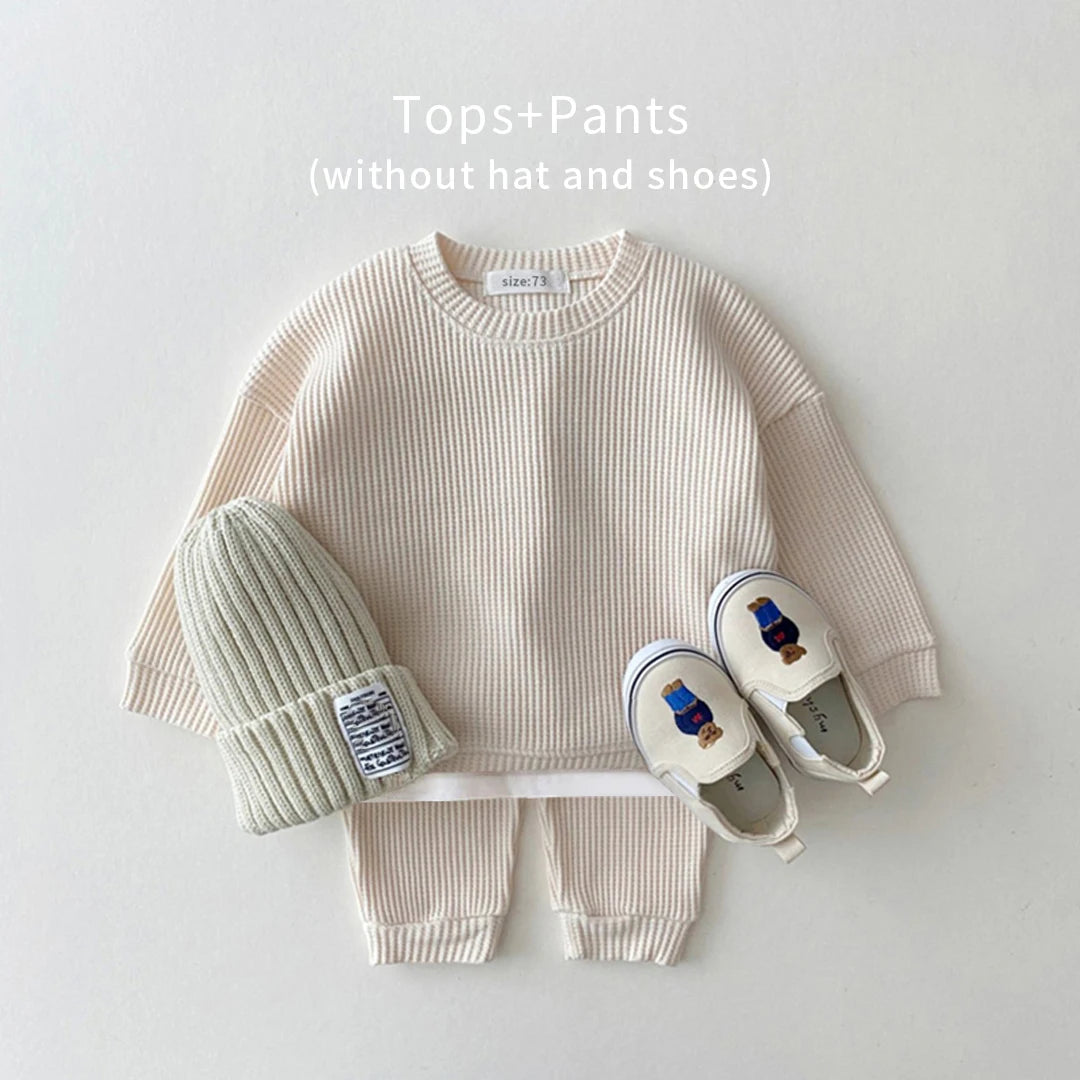 Korean Baby Clothing Sets Waffle Cotton Kids Boys Girls Clothes