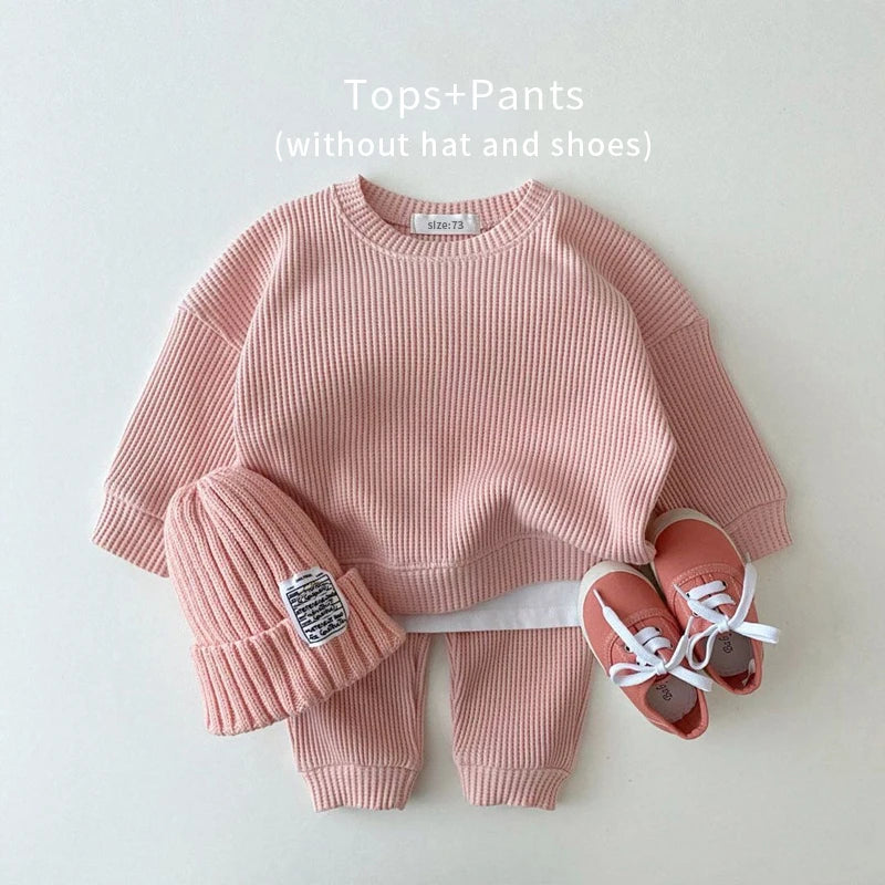 Korean Baby Clothing Sets Waffle Cotton Kids Boys Girls Clothes