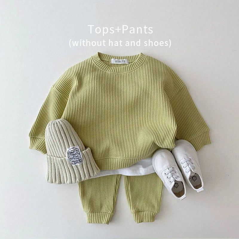 Korean Baby Clothing Sets Waffle Cotton Kids Boys Girls Clothes