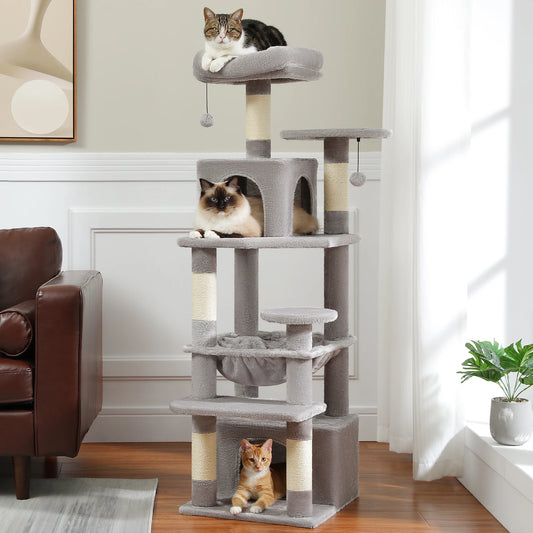 Tall 136cm Cat Tree Tower with Modern Spacious Hammocks Condos