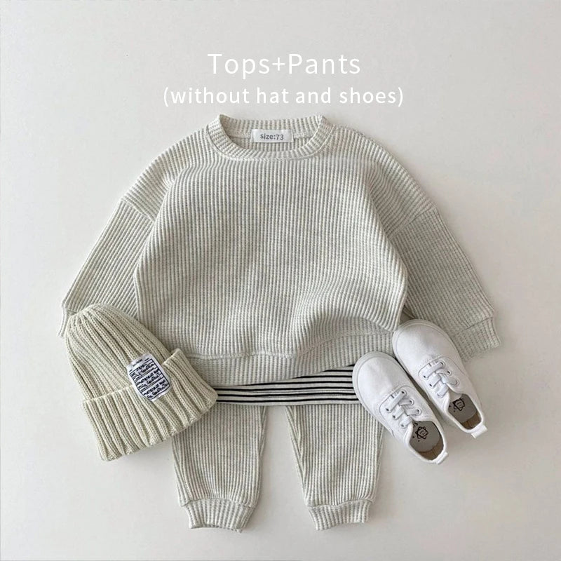 Korean Baby Clothing Sets Waffle Cotton Kids Boys Girls Clothes